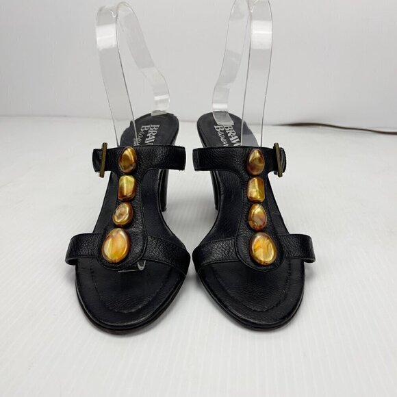 BROWNS Bravo Sultan Y2K Black Leather Jewels T-Strap Sandals Size 7M - Picture 2 of 9